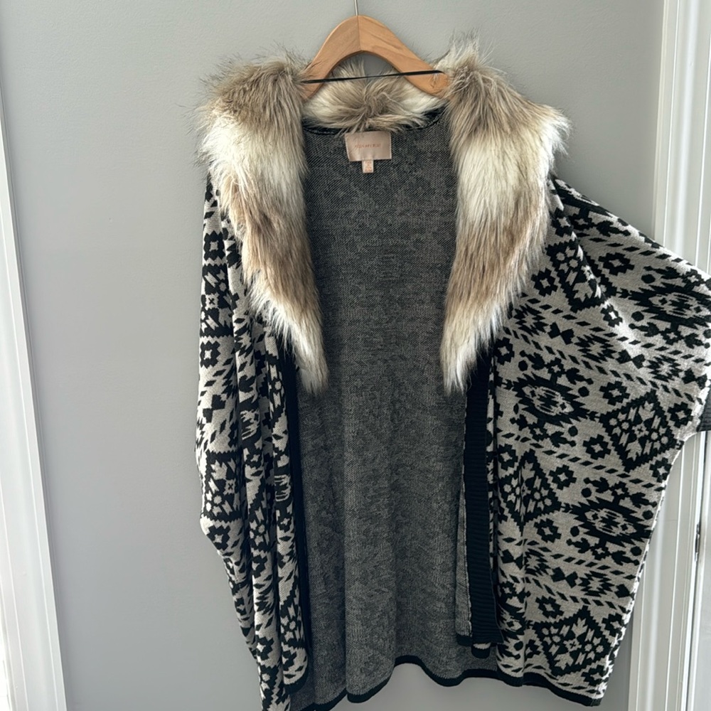 Faux fur trim Aztec print cardigan